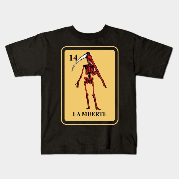 Mexican La Muerte lottery traditional Reaper Kids T-Shirt by FunnyphskStore